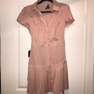 Bebe baby pink pleated satin like dress S M.New!